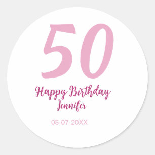 50th birthday add name date year pink red bold classic round sticker