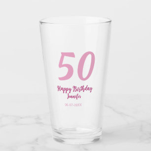 50th birthday add name date year pink red bold glass