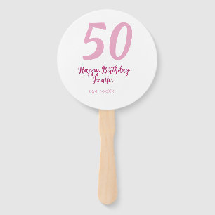 50th birthday add name date year pink red bold hand fan