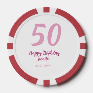 50th birthday add name date year pink red bold poker chips