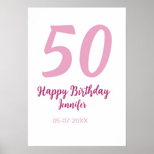 50th birthday add name date year pink red bold poster