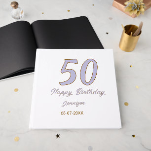 50th birthday add name date year purple brown mode guest book