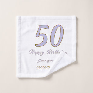 50th birthday add name date year purple brown mode wash cloth