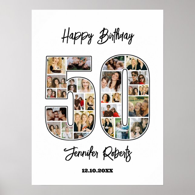 50th Birthday Age Number 50 Custom Photo Collage Poster (Front)