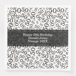 50th Birthday Age Number Pattern Black/White Napkin