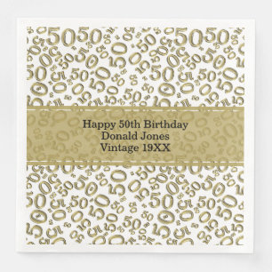 50th Birthday Age Number Pattern Gold/White Napkin