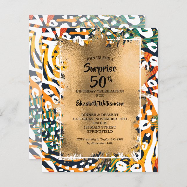50th Birthday Animal Print Invitations (Front/Back)