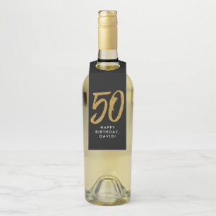 50th birthday anniversary black gold party favour bottle tag