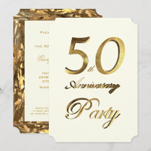 50th Birthday Anniversary Gold Ivory Elegant Invitation
