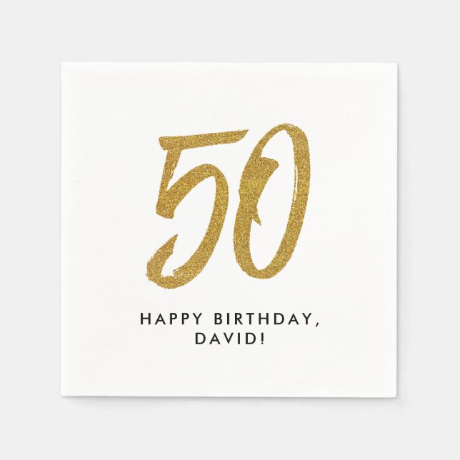 50th birthday anniversary golden personalised napkin (Front)