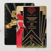 50th Birthday Art Deco Design 1920's Lady in Red I