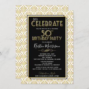 50th Birthday Art Deco Gatsby Roaring 20s Birthday Invitation