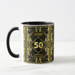 50th Birthday Art Deco Gold Black Great Gatsby Mug<br><div class="desc">Celebrate your milestone birthday in style with this unique Art Deco-style,  Great Gatsby-inspired design featuring geometric shapes in bright gold over black background. An elegant,  classy,  gender neutral look perfect for commemorating that special birthday with the jazz-infused taste of the Roaring Twenties.</div>