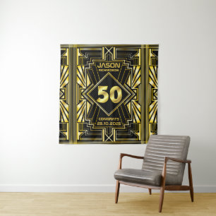 50th Birthday Art Deco Gold Black Great Gatsby Tapestry