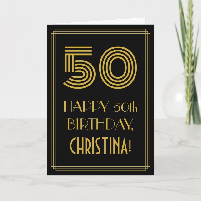 50th Birthday: Art Deco Inspired Look "50" & Name Card (Front)
