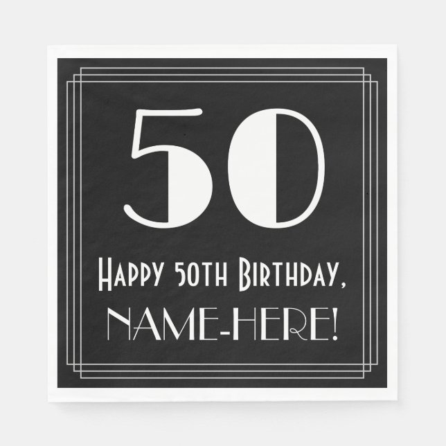 50th Birthday ~ Art Deco Inspired Look "50", Name Napkin (Front)