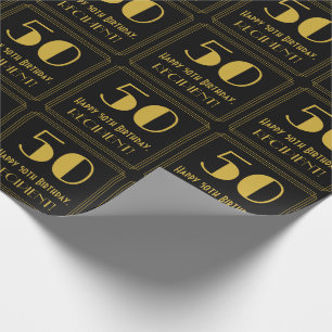 50th Birthday ~ Art Deco Inspired Look "50", Name Wrapping Paper