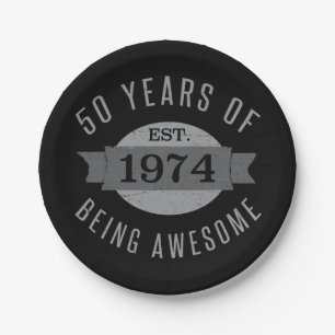 50th Birthday Awesome 1974 Paper Plate