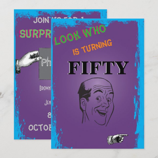 50th Birthday Bald Man Surprise Invitation (Front/Back)
