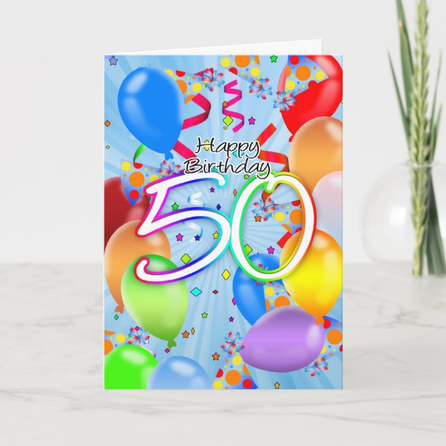 50th Birthday - Balloon Birthday Card - Happy Birt (Front)
