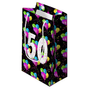 50th Birthday Balloons and Confetti Small Gift Bag