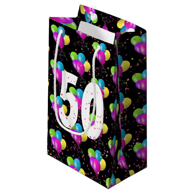 50th Birthday Balloons and Confetti Small Gift Bag (Front Angled)