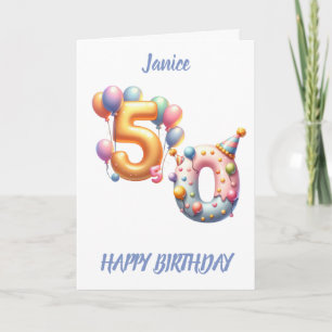 50th BIRTHDAY BALLOONS HAPPY BIRTHDAY Card