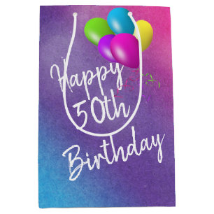 50th Birthday Balloons On Rainbow Medium Gift Bag