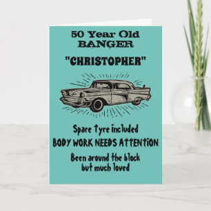 50th Birthday Banger Love Vintage Car Retro Style Card