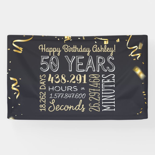 50th Birthday Banner - 50 Years in Hours & Seconds (Horizontal)