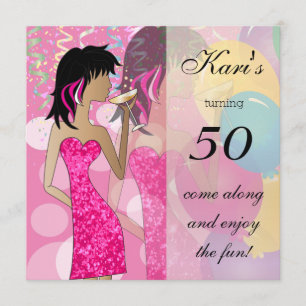 50th Birthday Bash Girl Party   Colourful Pinks Invitation