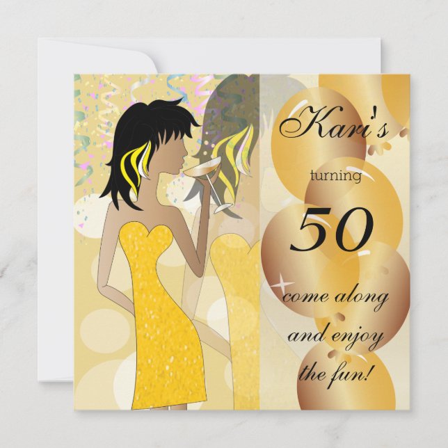 50th Birthday Bash Girl Party | Golden Yellow Invitation (Front)