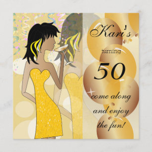 50th Birthday Bash Girl Party   Golden Yellow Invitation