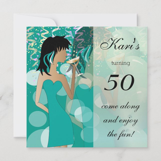 50th Birthday Bash Girl Party | Teal Invitation (Front)