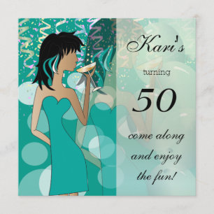 50th Birthday Bash Girl Party   Teal Invitation