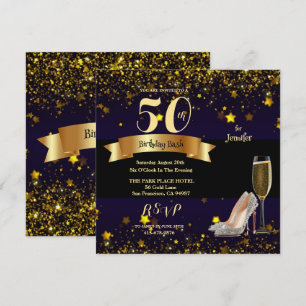 50th Birthday Bash Gold Stars Champagne Invitation