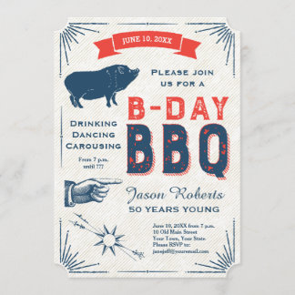 50th Birthday BBQ Party All American Rustic Invitation