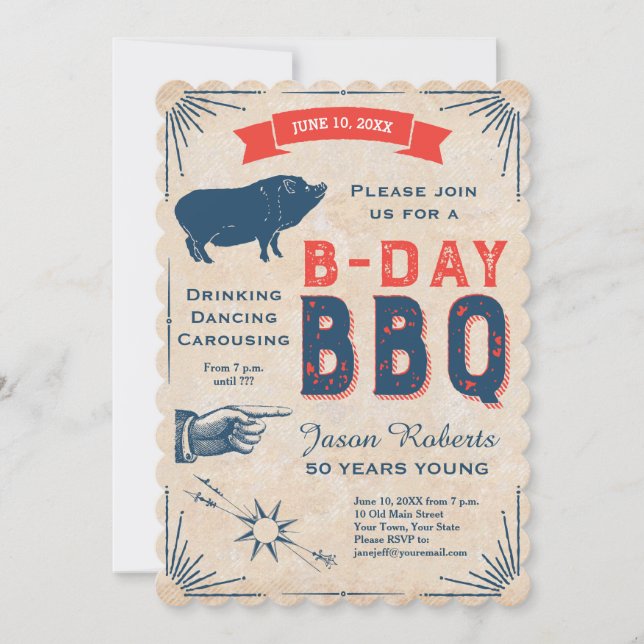 50th Birthday BBQ Party All American Rustic Invitation (Front)