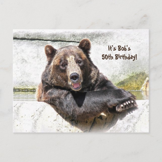 50th Birthday Bear Party invite Postcard (Front)