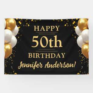 50th Birthday Black and Gold Celebration Banner
