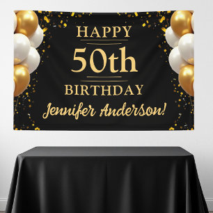50th Birthday Black and Gold Celebration Banner