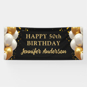 50th Birthday Black and Gold Celebration Banner