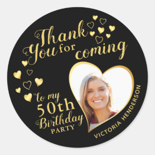 50th Birthday Black and Gold Favour Thank You Classic Round Sticker