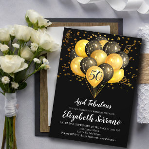 50th Birthday Black And Gold Invitation
