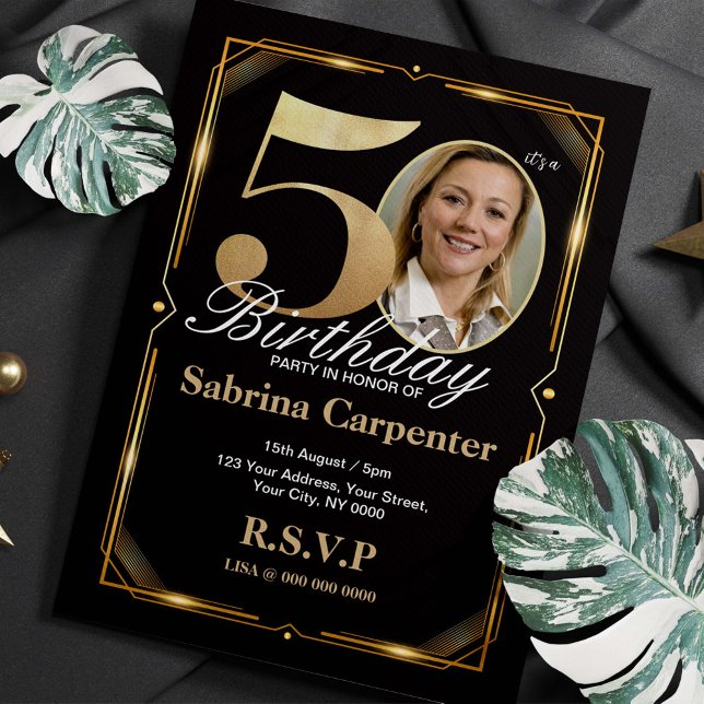 50th Birthday Black and Gold Invitation (Creator Uploaded)