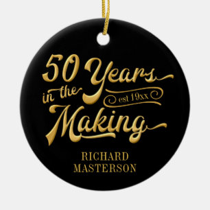 50th Birthday Black and Gold Photo Keepsake Ceramic Tree Decoration