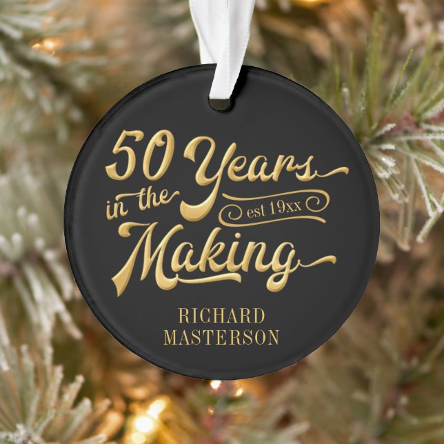 50th Birthday Black and Gold Photo Keepsake Ornament (Tree)