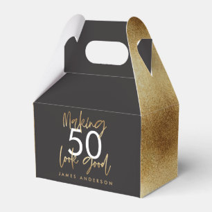 50th Birthday black and gold simple elegant modern Favour Box