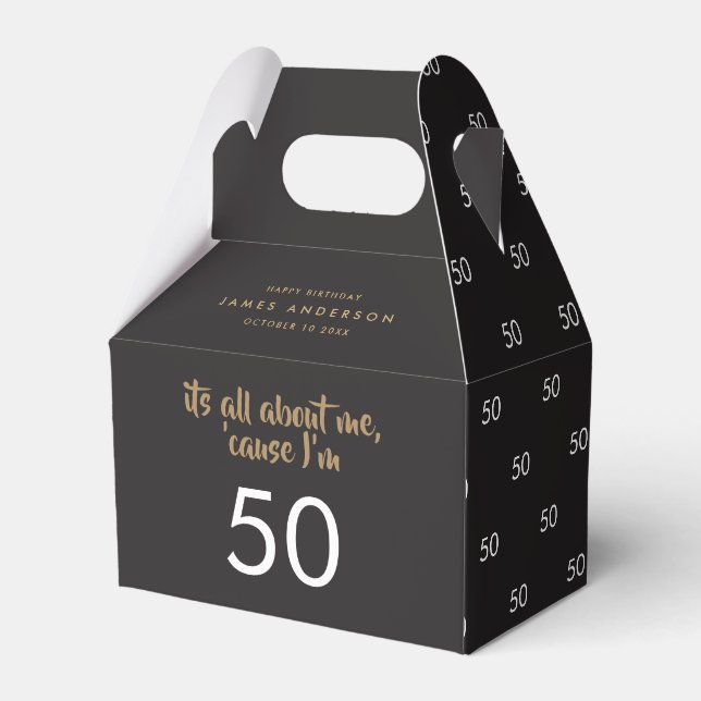 50th Birthday black and gold simple elegant modern Favour Box (Front Side)