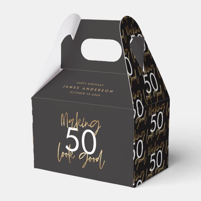 50th Birthday black and gold simple elegant modern Favour Box (Front Side)